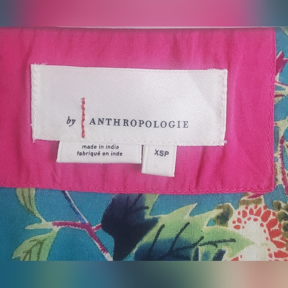 Anthropologie Tropical Floral Button Down Shirt Blouse Top Long Sleeves Size XSP - Picture 2 of 11